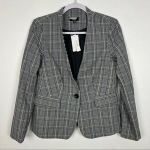 Premise Studio NWT Plaid Blazer Black Blue White Single Button Size Petite 2